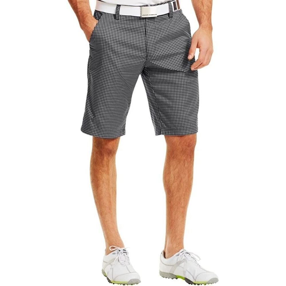 UNDER ARMOUR athletic SHORTS grey GOLF Gingham PLAID Size 30 BLACK